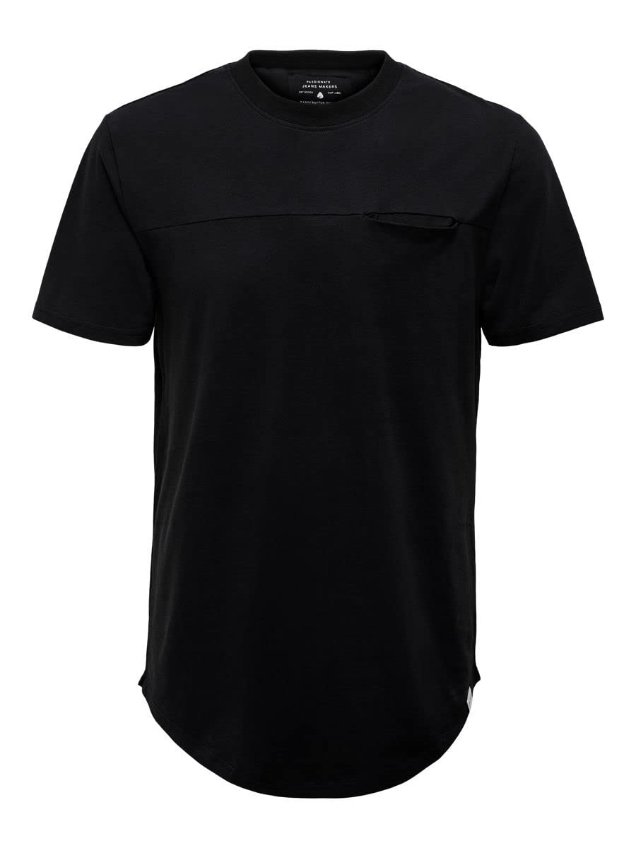 ONLY & SONS Longline T-shirt maglietta nero S tasca petto