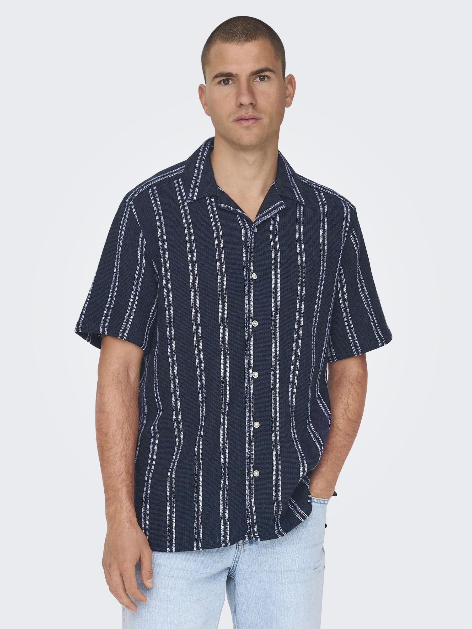 Only & Sons Onstrev Life Reg Struc Stripe SS Shirt camicia L