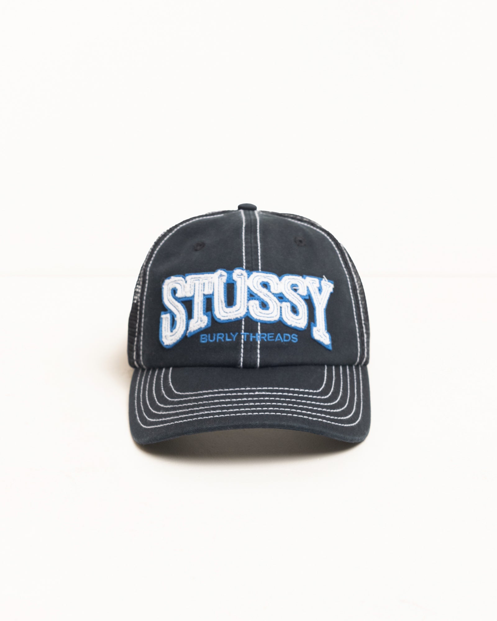 Stussy Burly Threads Trucker cappello nero cotone
