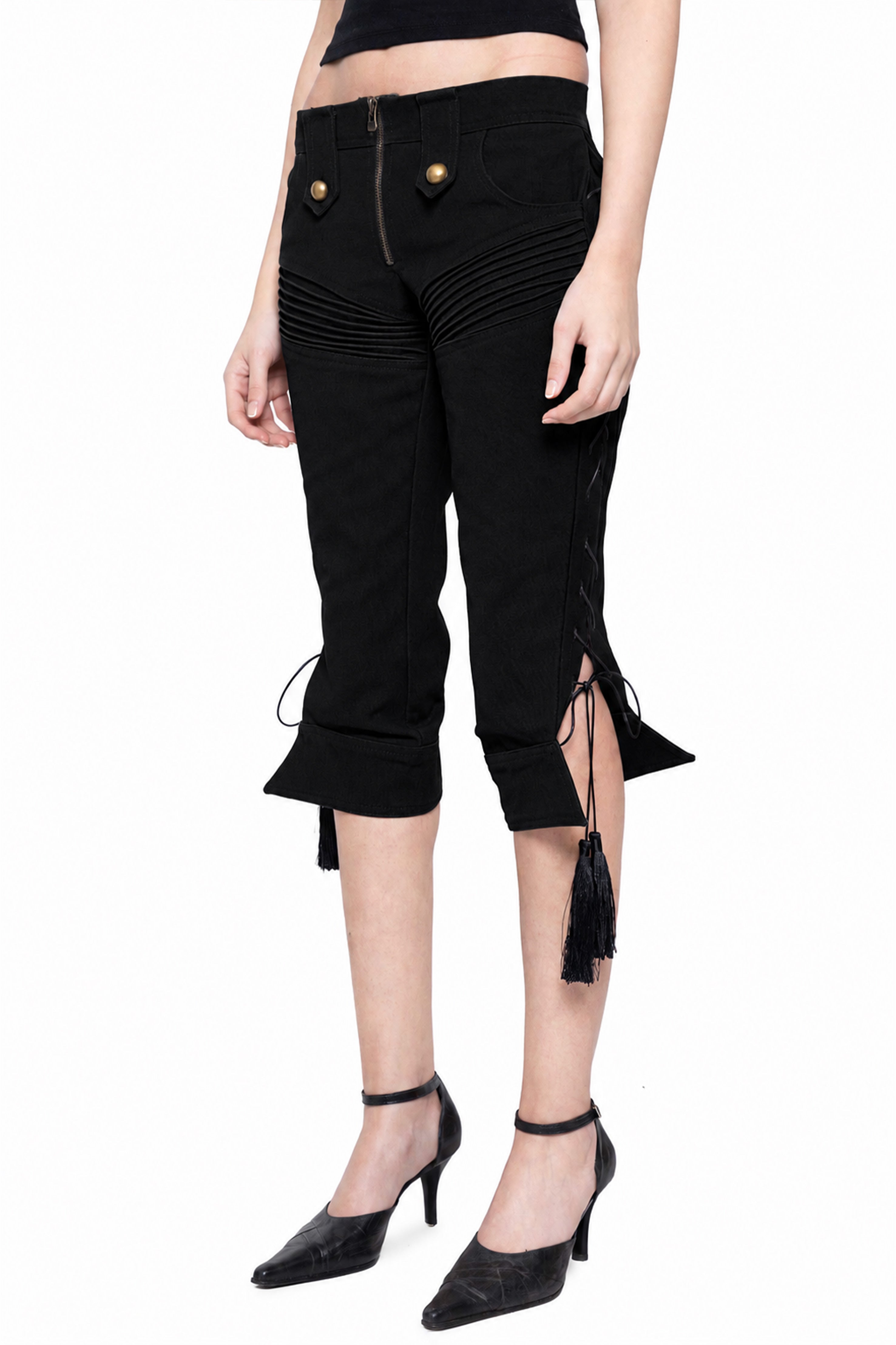Trashy Clothing Militant Lace Up pantaloni cargo neri cropped