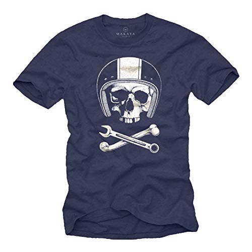 MAKAYA T-Shirt Uomo Casco Teschio Maglietta XXL 100% Cotone