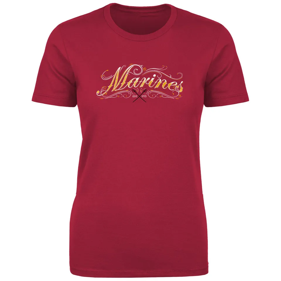 7.62 Design USMC Ornate T-Shirt Donna Cotone Rossa Manica Corta