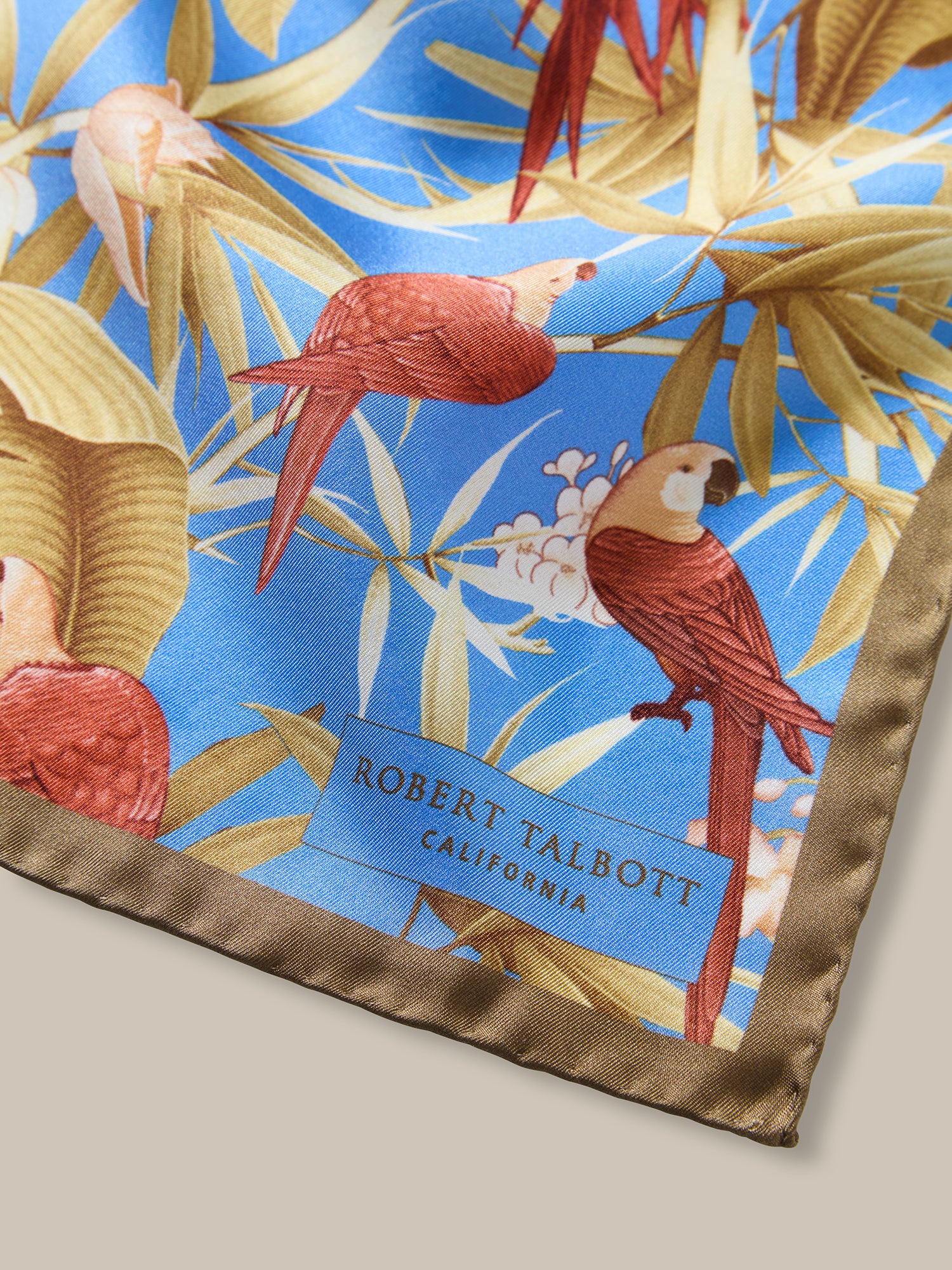 Robert Talbott York Tropical Floral pochette seta marrone blu OS