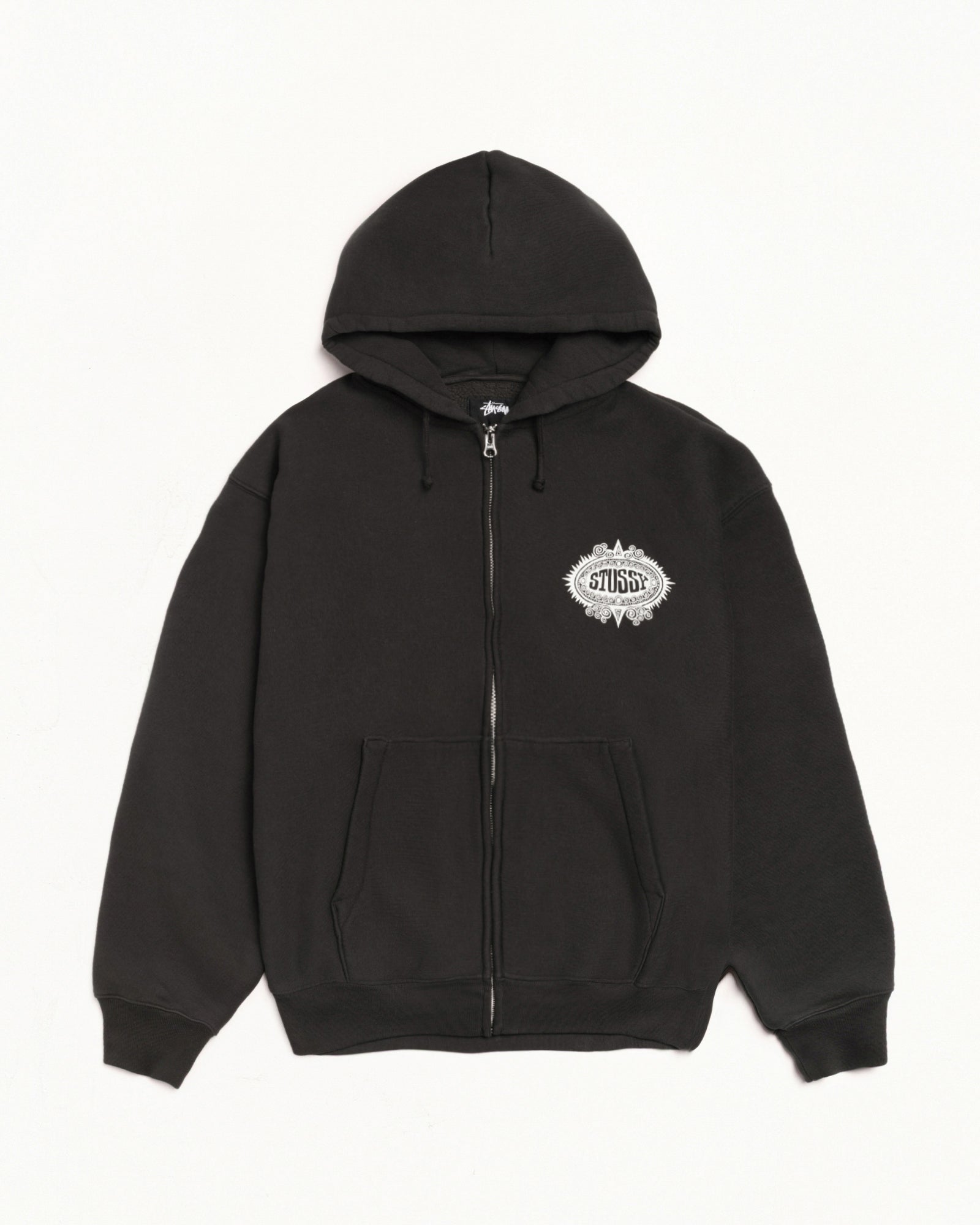 Stussy Mantra Zip Hoodie felpa nera 66% cotone cappuccio