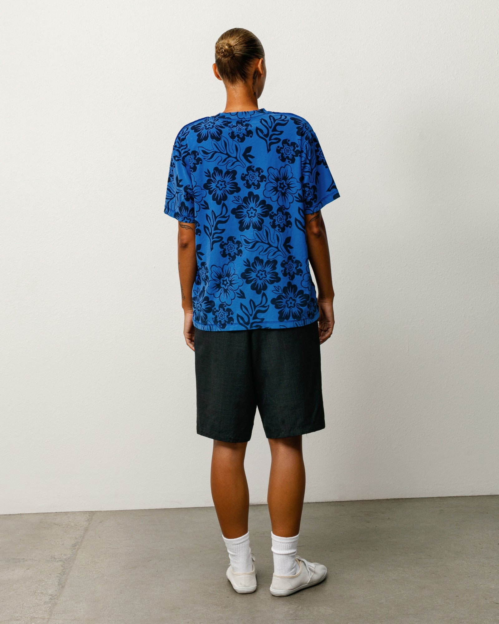 Stussy Lazy Floral Tee maglietta blu Sport Blue floreale cotone