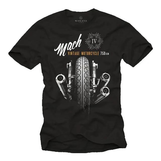 Makaya T-Shirt Uomo Moto Vintage Mach 4 Maglietta Cotone Nero