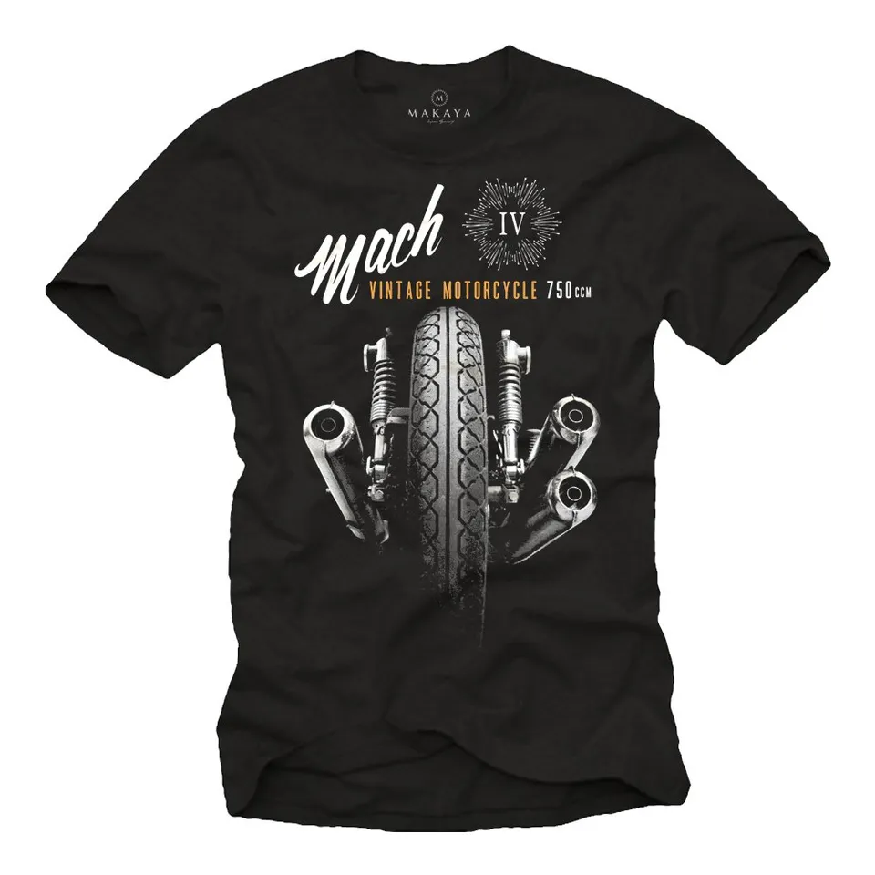Makaya T-Shirt Uomo Moto Vintage Mach 4 Maglietta Cotone Nero