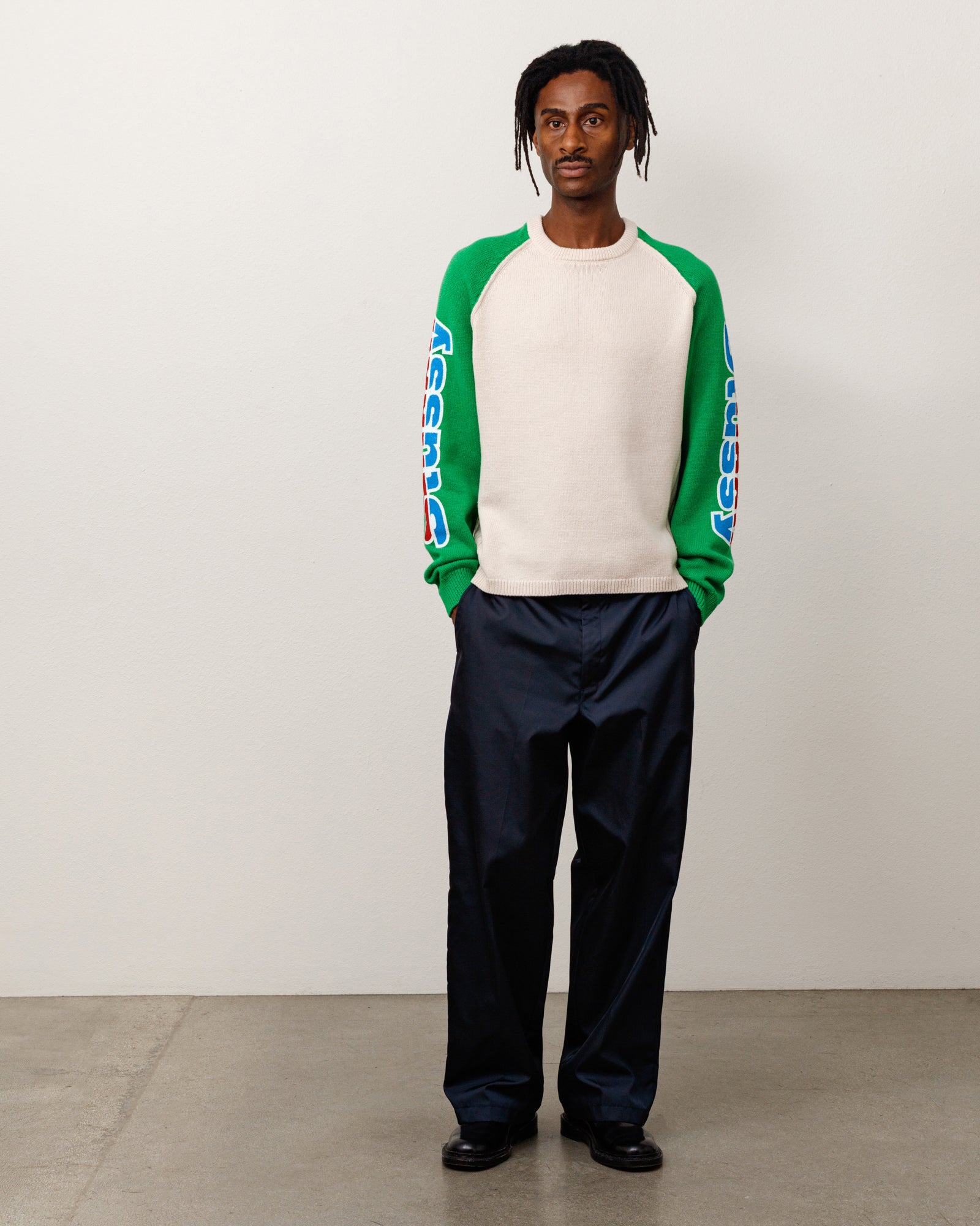 Stussy Two Tone Raglan Sweater maglione lana natural merino