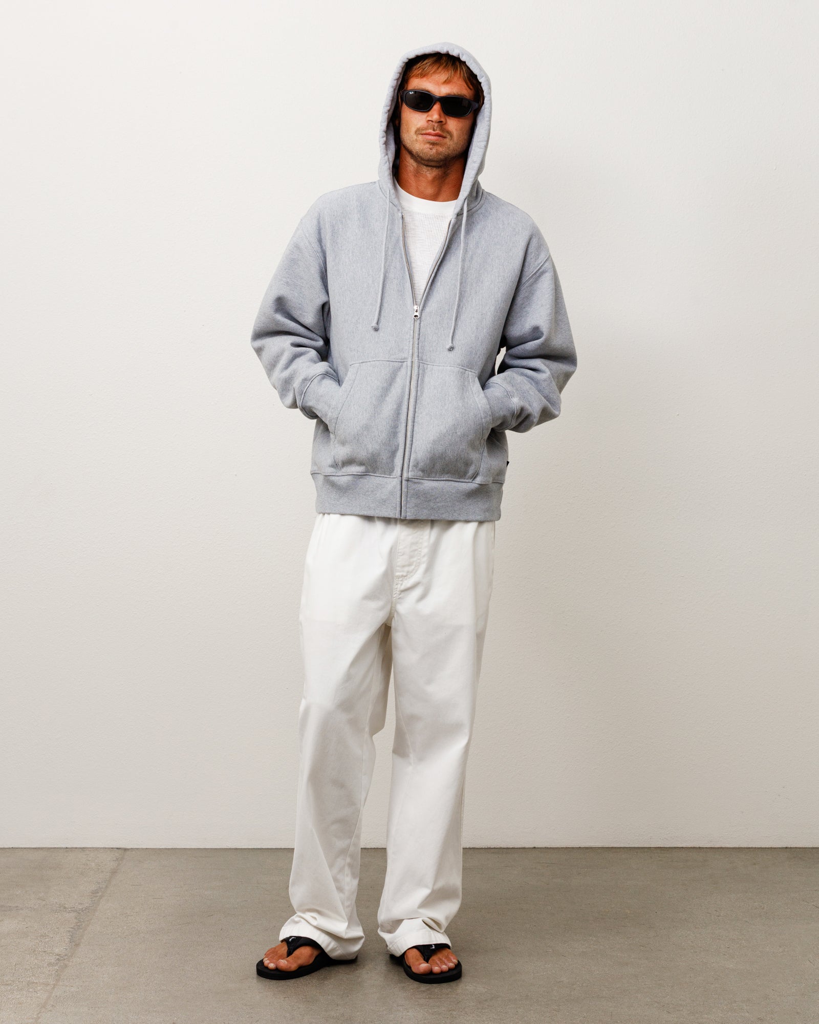 Stussy Fleece Zip Hoodie felpa grigia 100% cotone