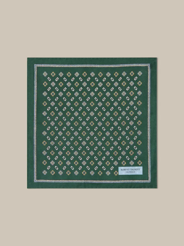 Robert Talbott Collins Medallion fazzoletto taschino seta verde multi