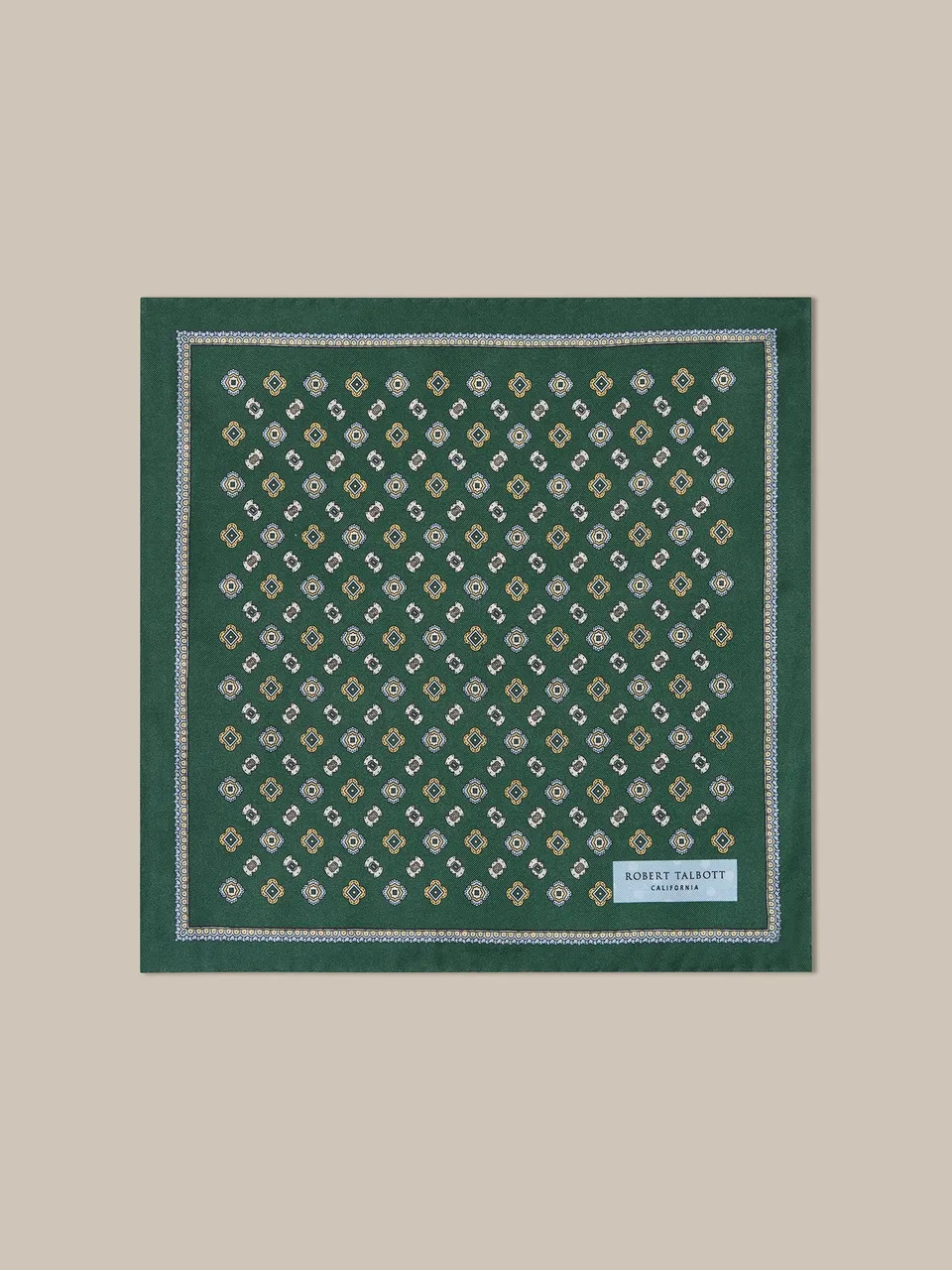 Robert Talbott Collins Medallion fazzoletto taschino seta verde multi