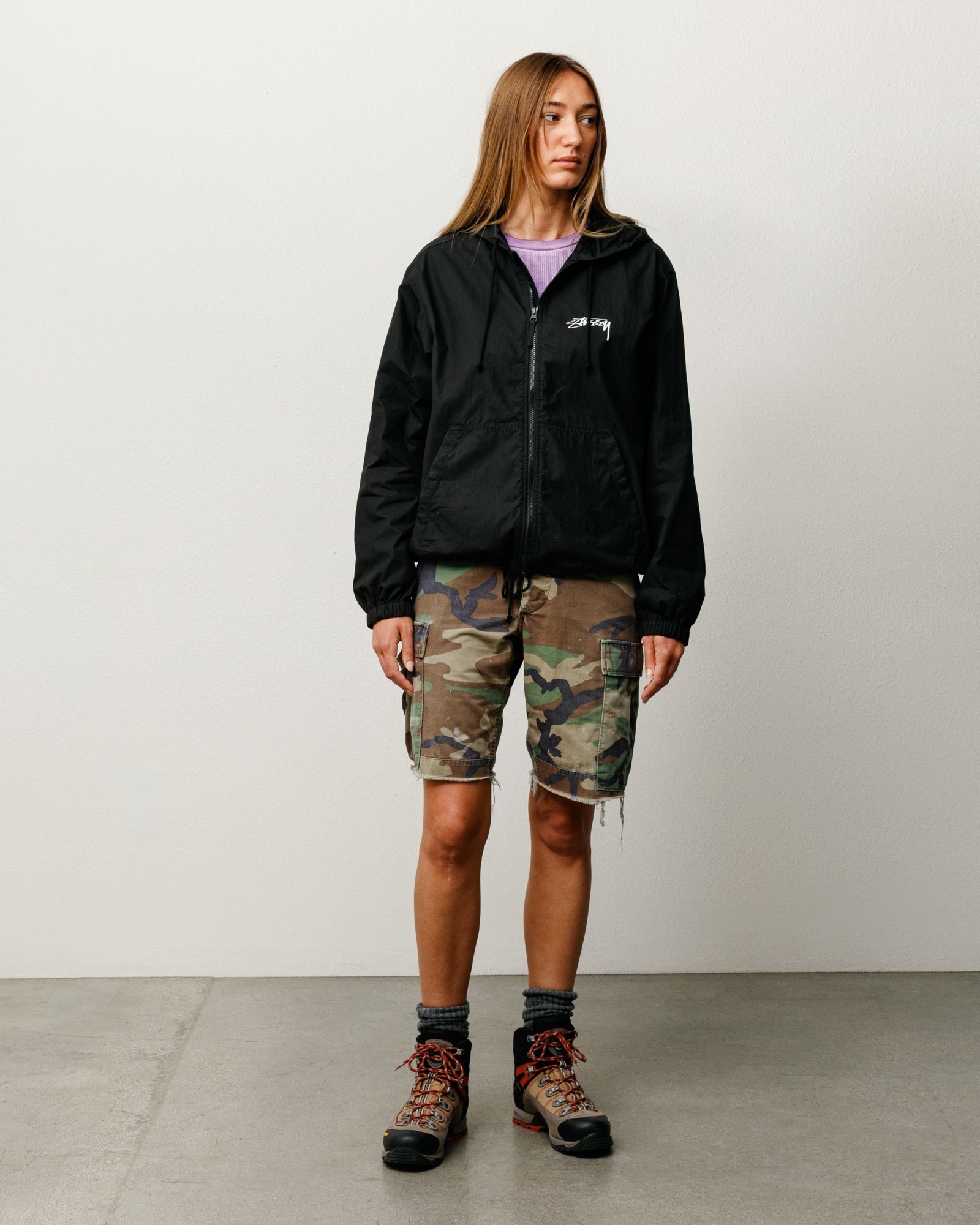 Stussy Outerwear Beach Shell giacca nera cotone cerato zip YKK