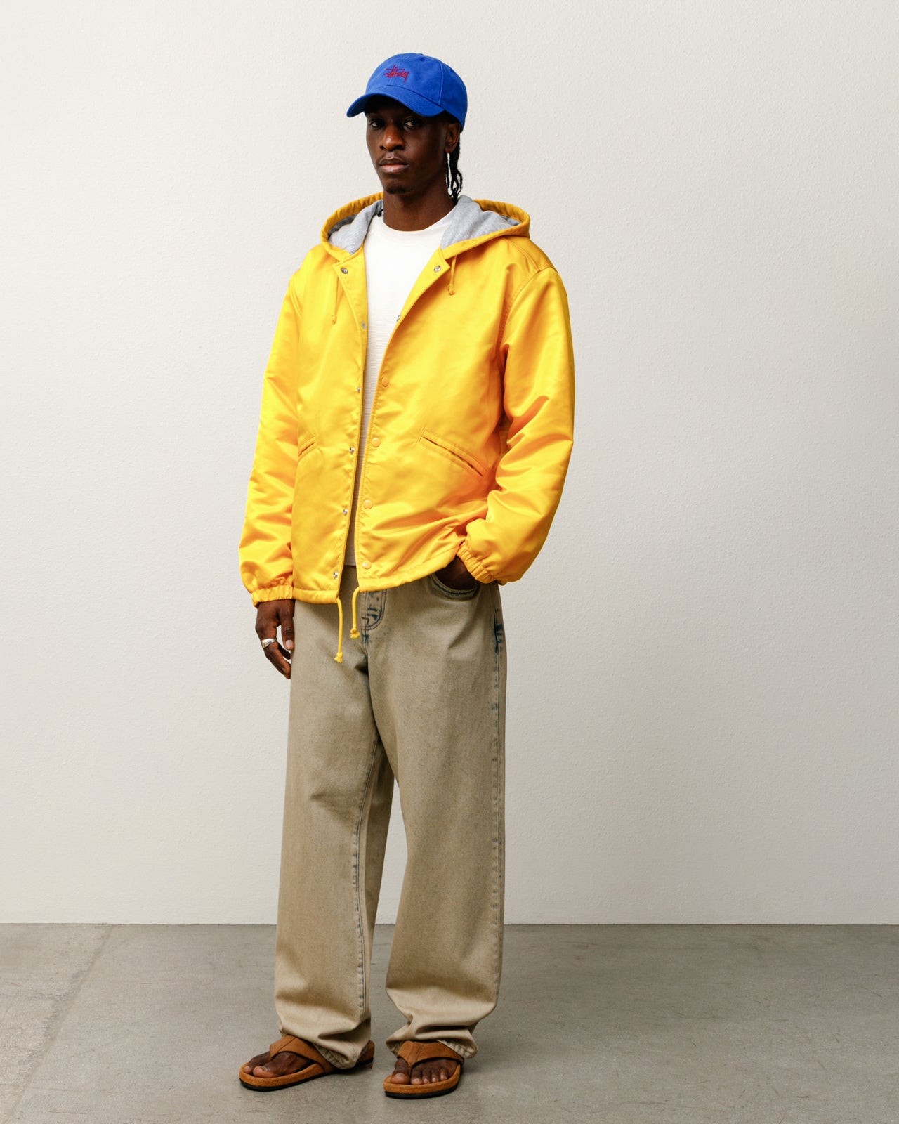 Stussy Hooded Coaches Jacket giacca gialla nylon imbottita