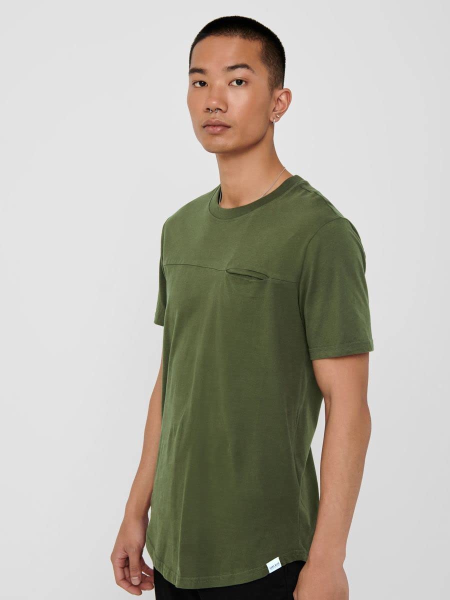 ONLY & SONS Longline T-shirt maglietta olive night M tasca