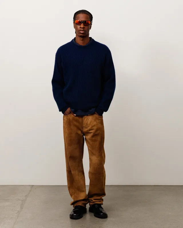 Stussy Waffle Cashmere Maglione Deep Navy 100% cachemire