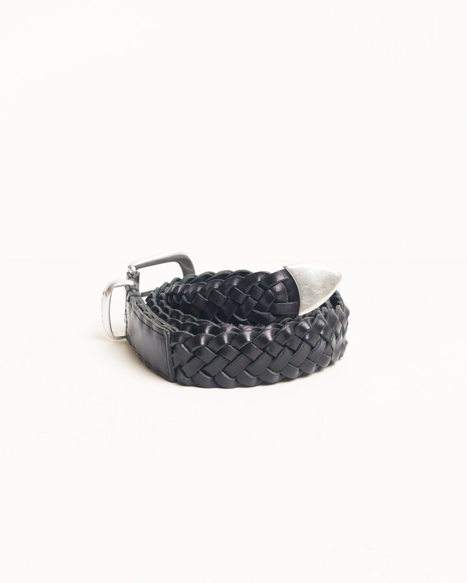 Stussy Braided Leather Belt cintura pelle nera S/M