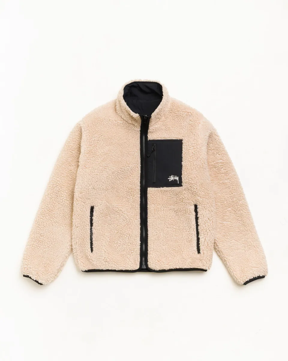 Stussy Sherpa Reversible giacca beige doppia faccia