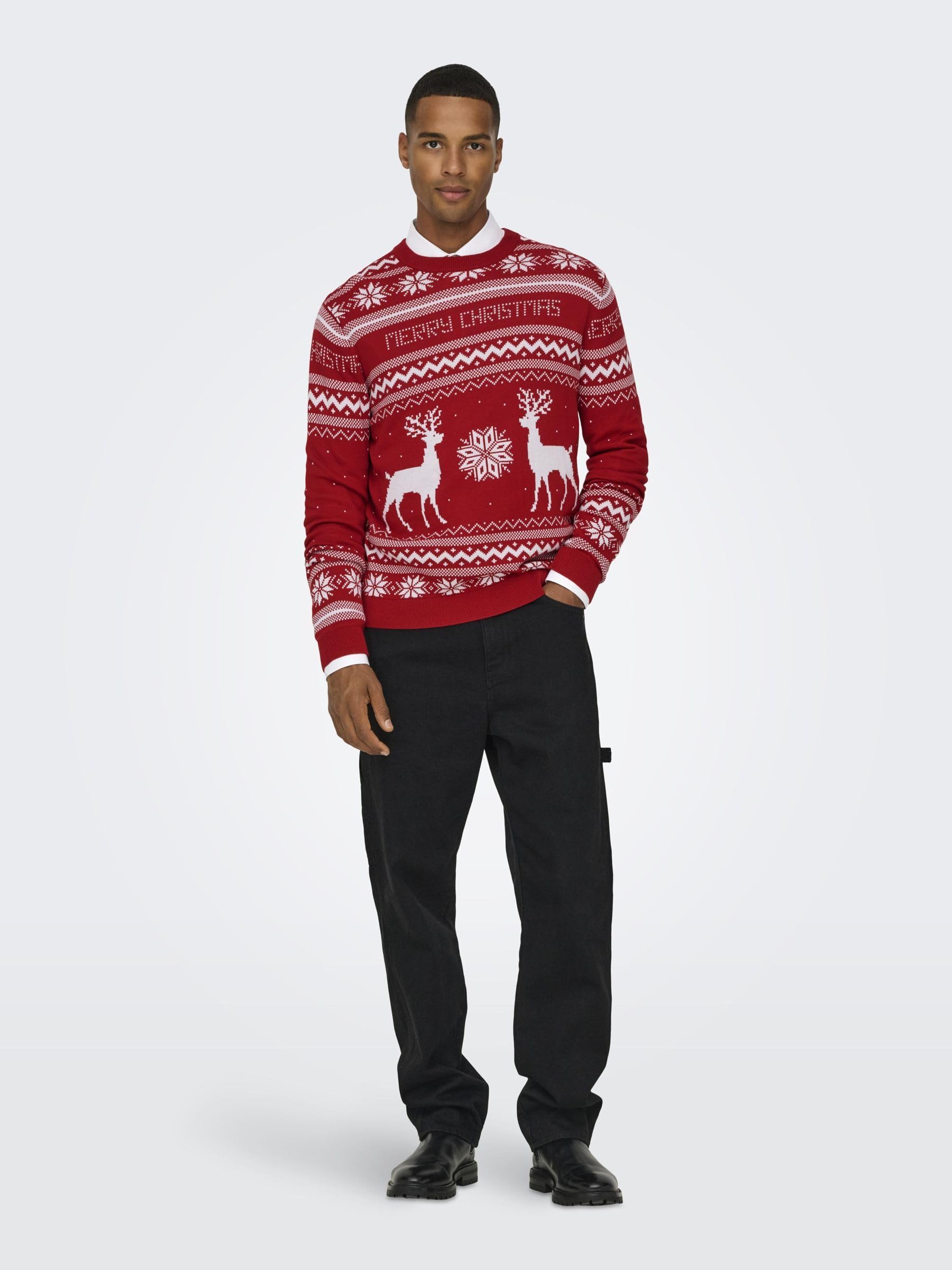Only & Sons ONSXMAS Pullover Maglione Uomo Girocollo Invernale