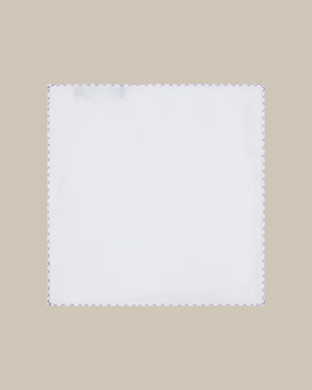 Robert Talbott Carlton Linen Cross Stitch Border pochette lino bianco lavanda