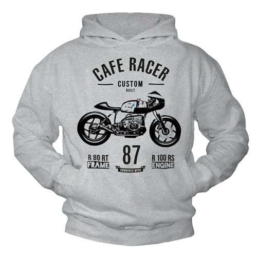 MAKAYA Cafer Racer Felpa con Cappuccio S cotone pettinato