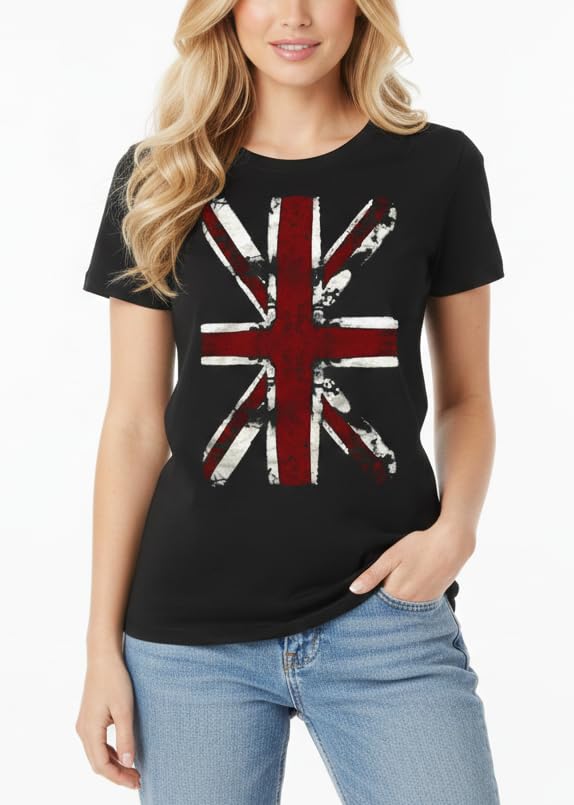 Makaya Union Jack T-Shirt Donna Cotone Nera Taglia M