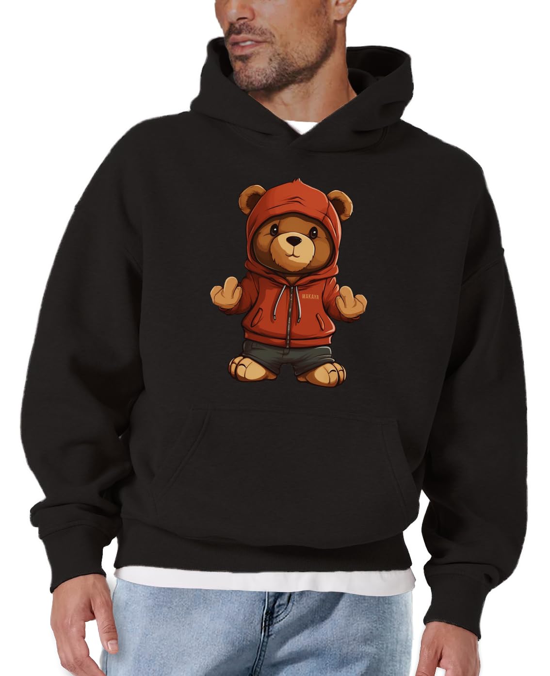 MAKAYA Felpe con Cappuccio Orso felpa uomo M