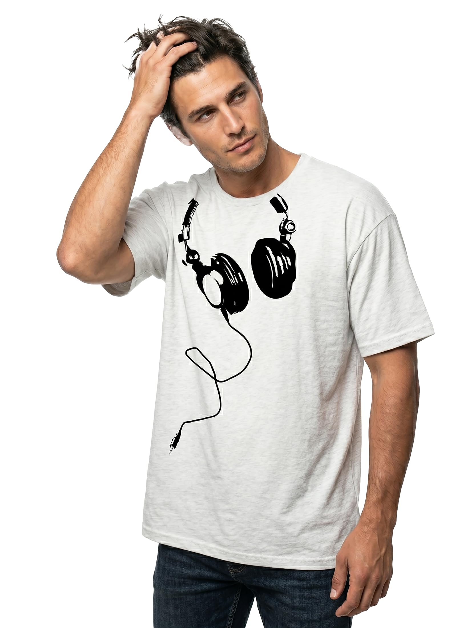 Makaya T-Shirt Uomo maglietta DJ cuffie bianca taglia L