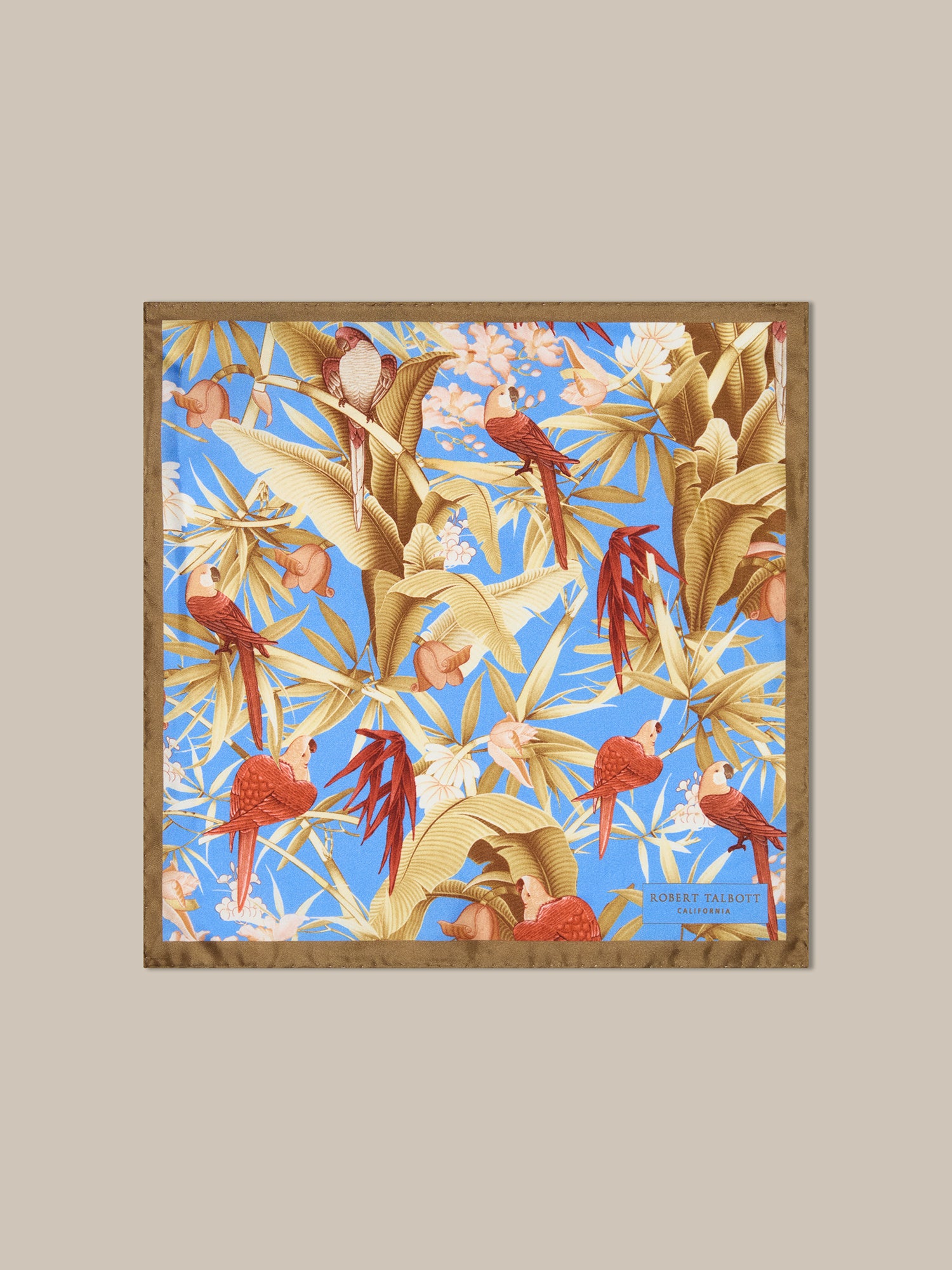 Robert Talbott York Tropical Floral pochette seta marrone blu OS