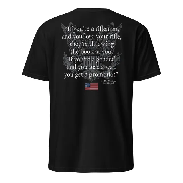 7.62 Design Pete Hegseth Rifleman Quote T-shirt uomo nera