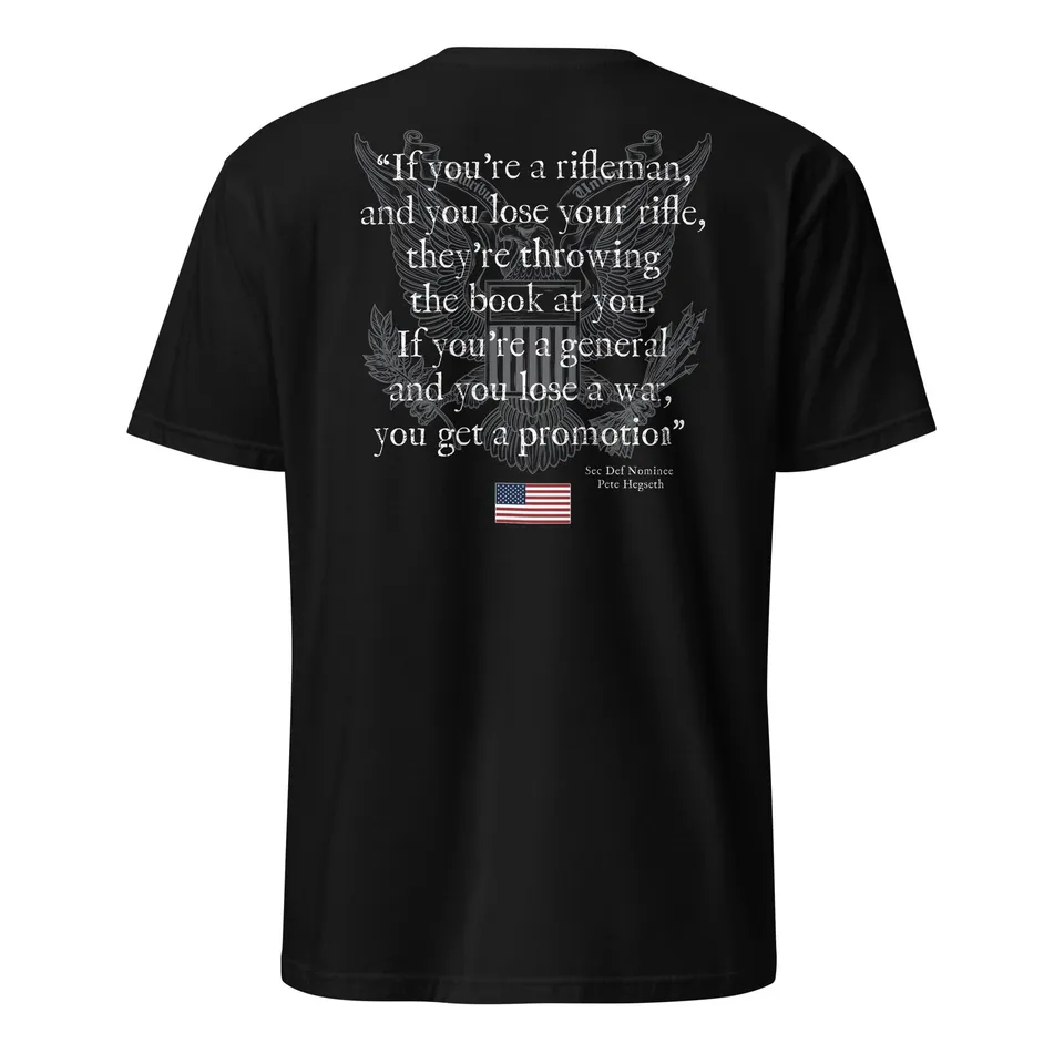 7.62 Design Pete Hegseth Rifleman Quote T-shirt uomo nera