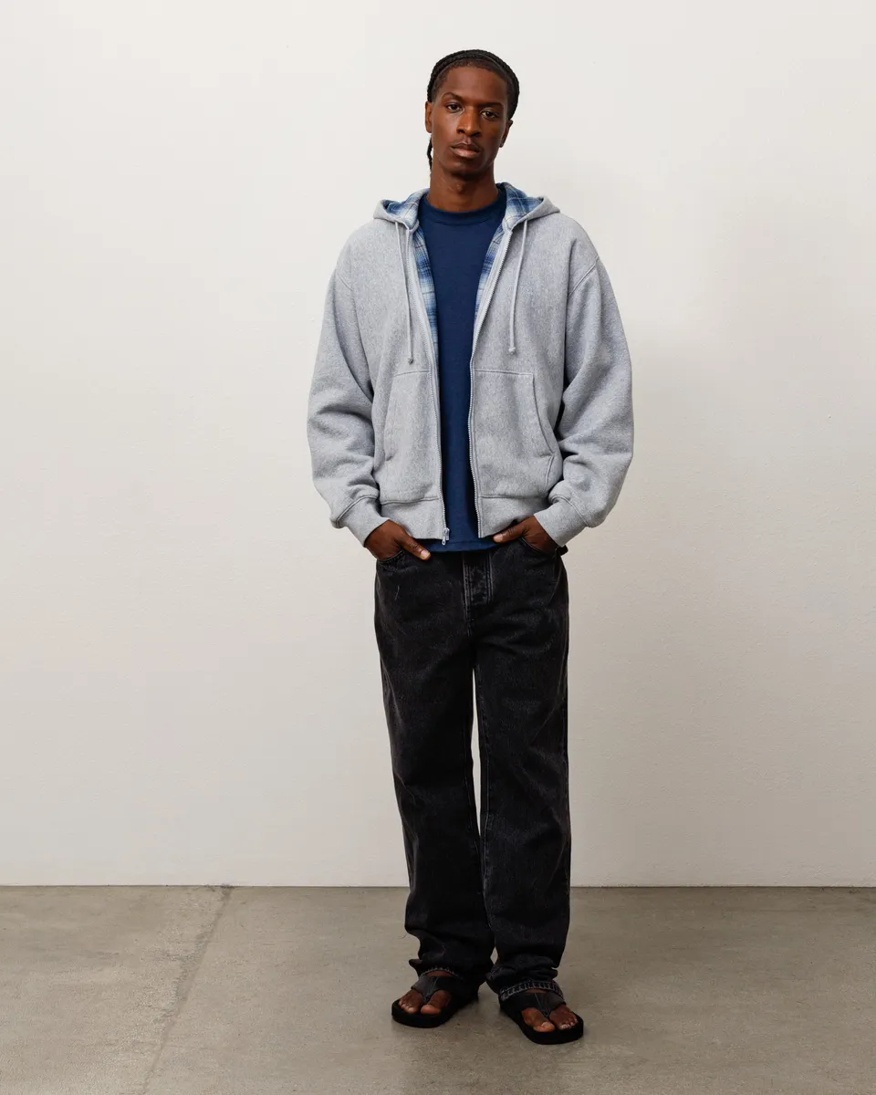 Stussy Zip Sweats Felpa Zip Cappuccio Grey Heather fodera quadri