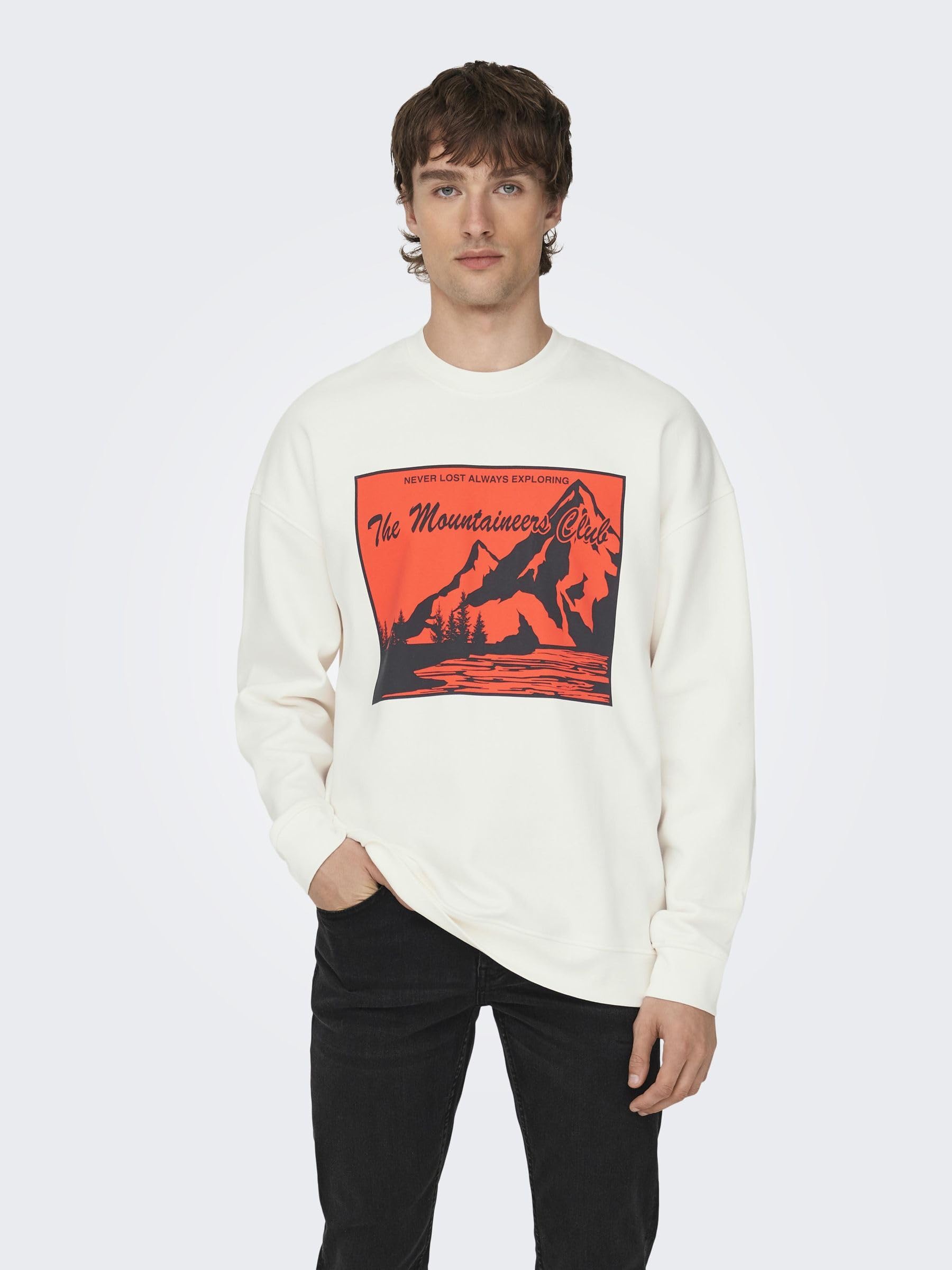 ONLY & SONS Onseli Felpa Uomo M Cloud Dancer Stampa