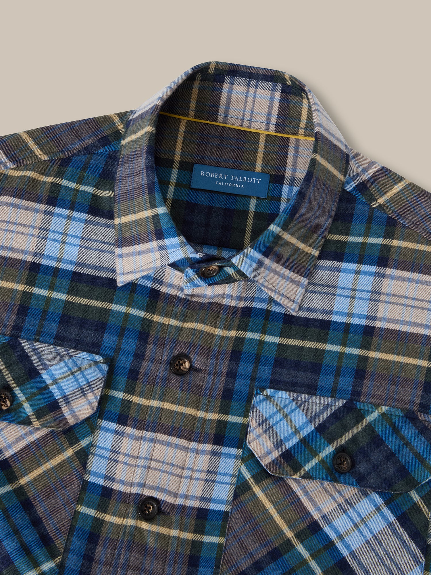 Robert Talbott Bradley Luxe Flannel camicia scozzese blu M
