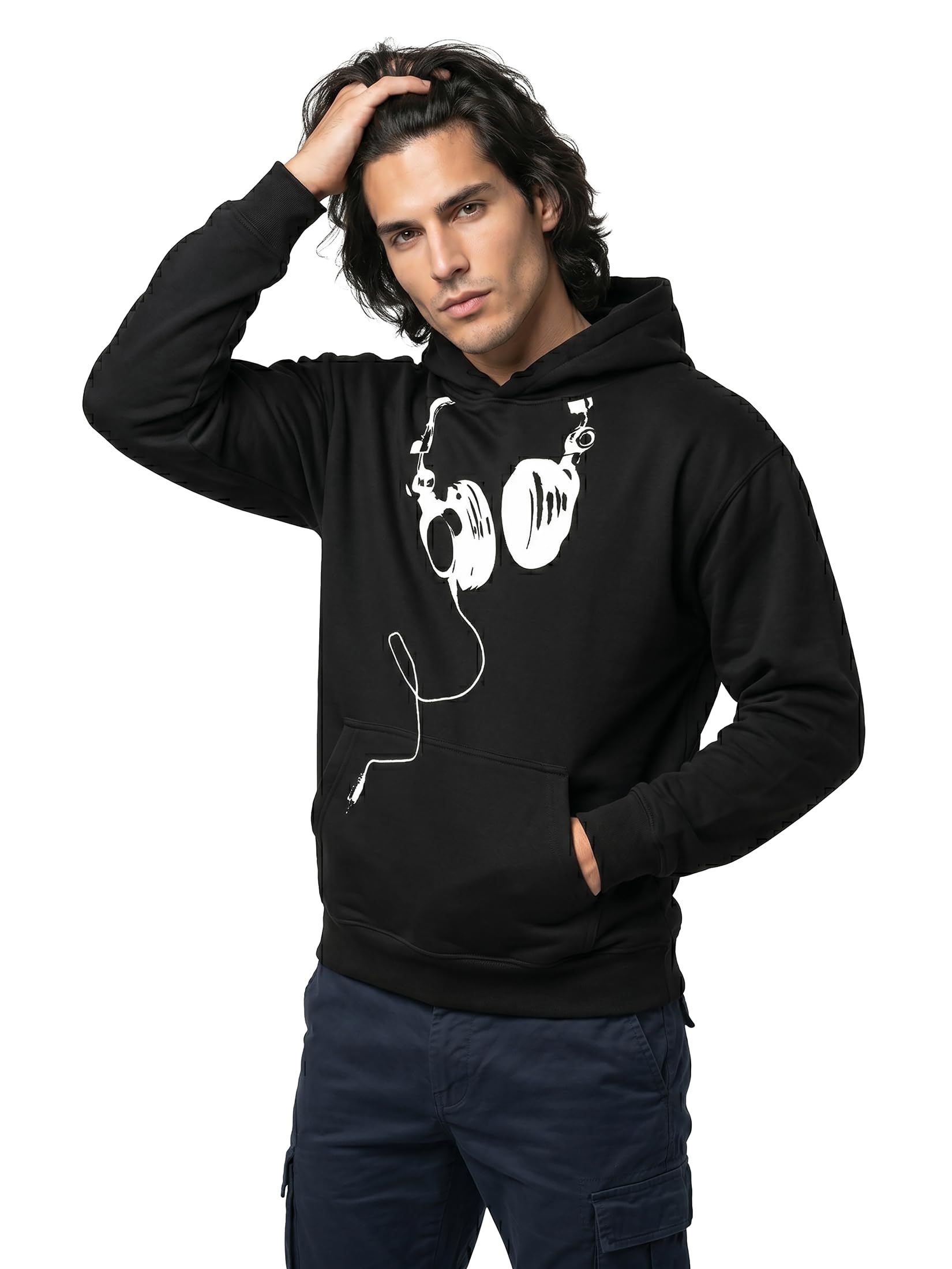 Makaya Cuffie DJ Felpa con Cappuccio Uomo Nero taglia M