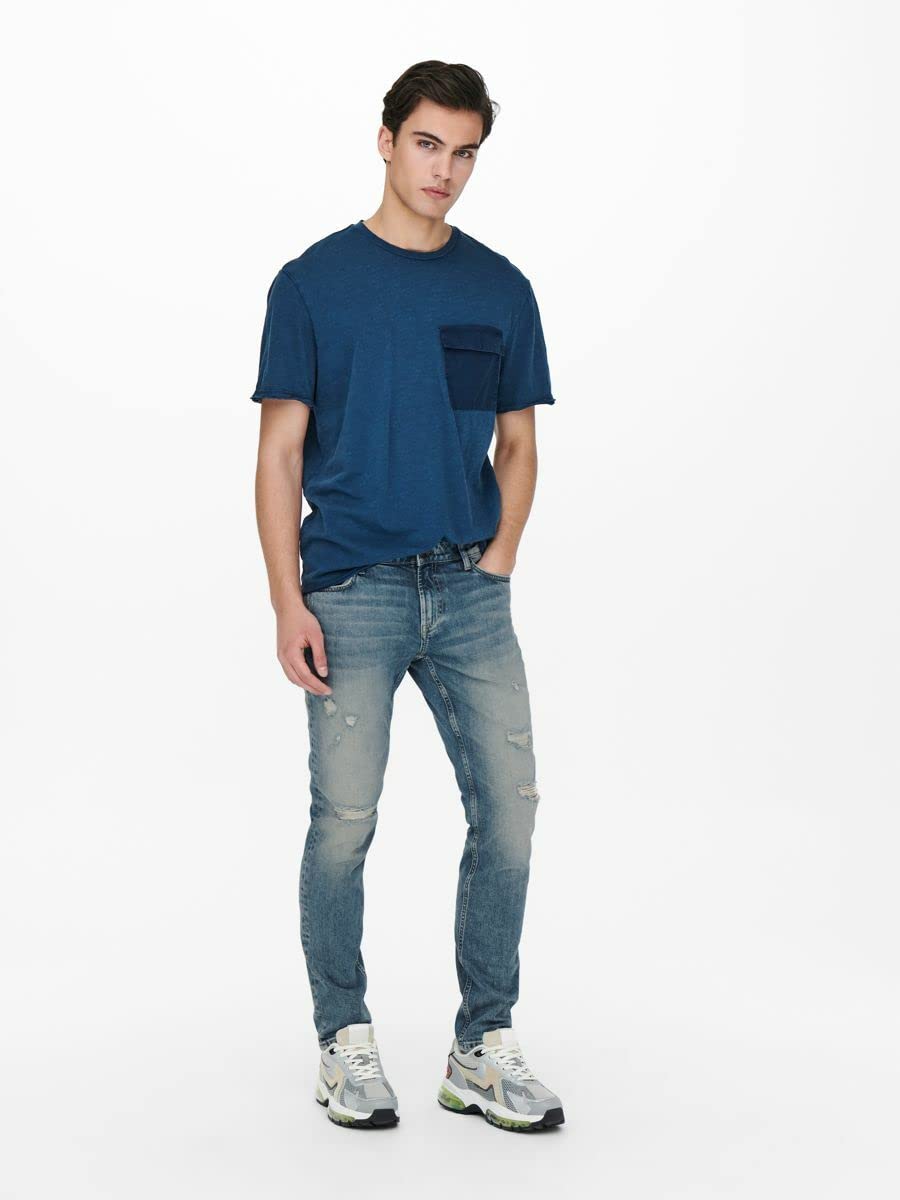 ONLY & SONS Jeans Slim Fit Uomo Strappati Blu Taglia 28