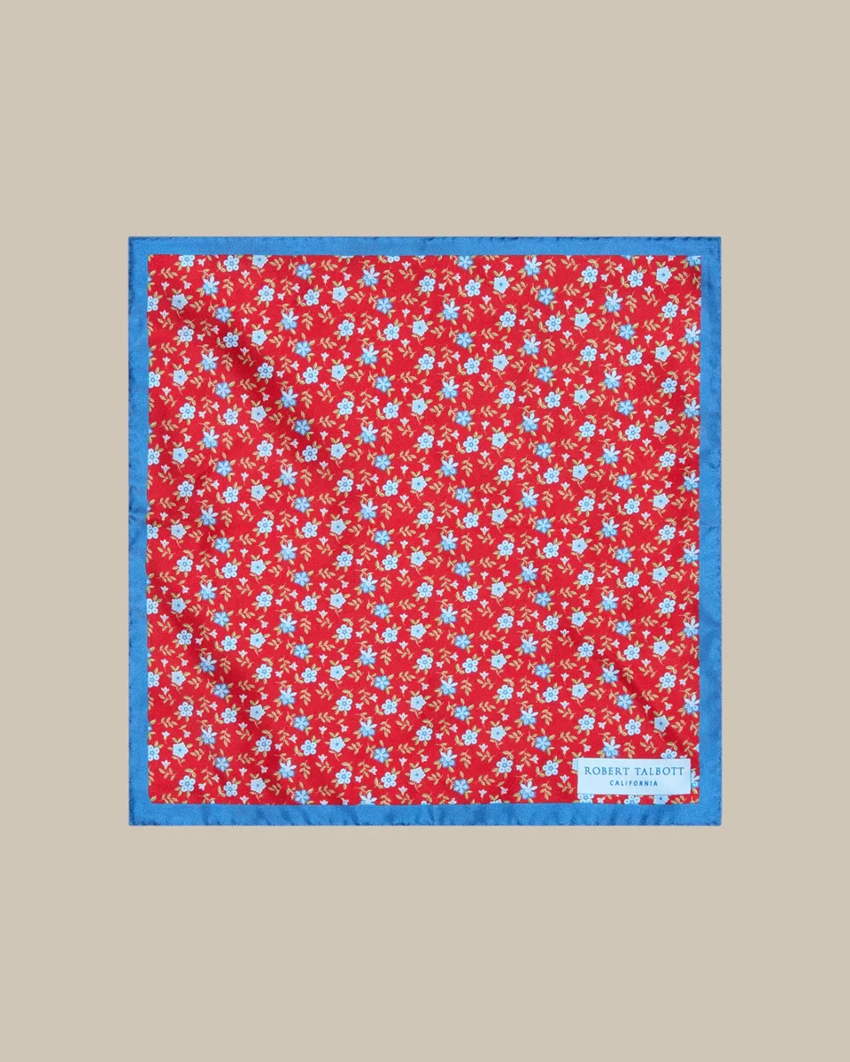 Robert Talbott York Pochette Seta Floreale Rosso