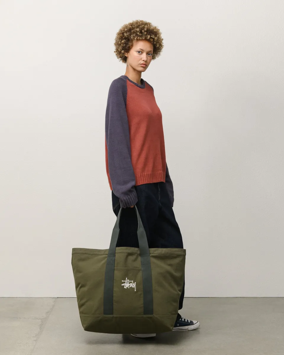 Stussy Canvas Extra Large Tote borsa verde 50x45x20 cm
