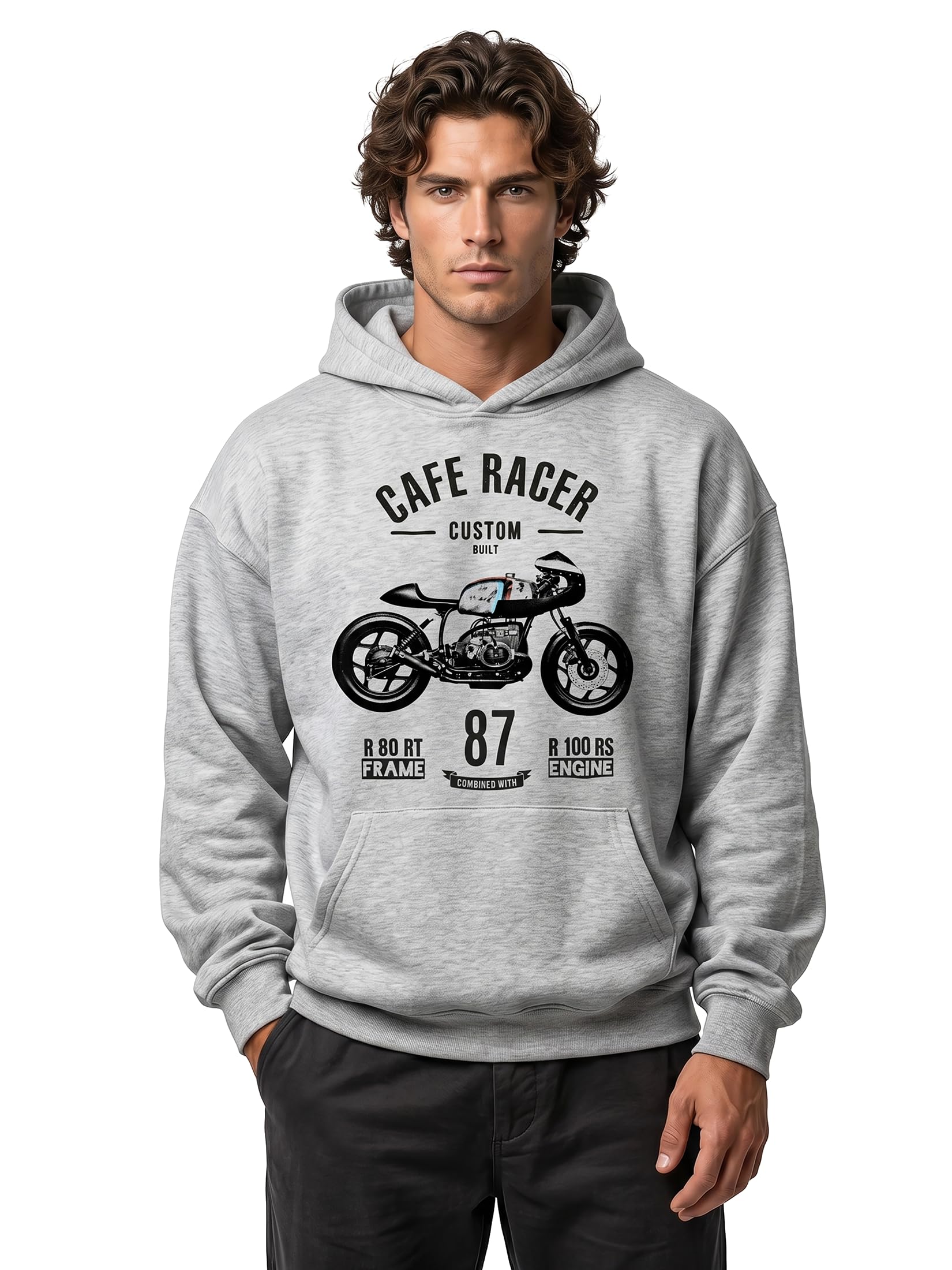 MAKAYA Cafer Racer Felpa con Cappuccio S cotone pettinato