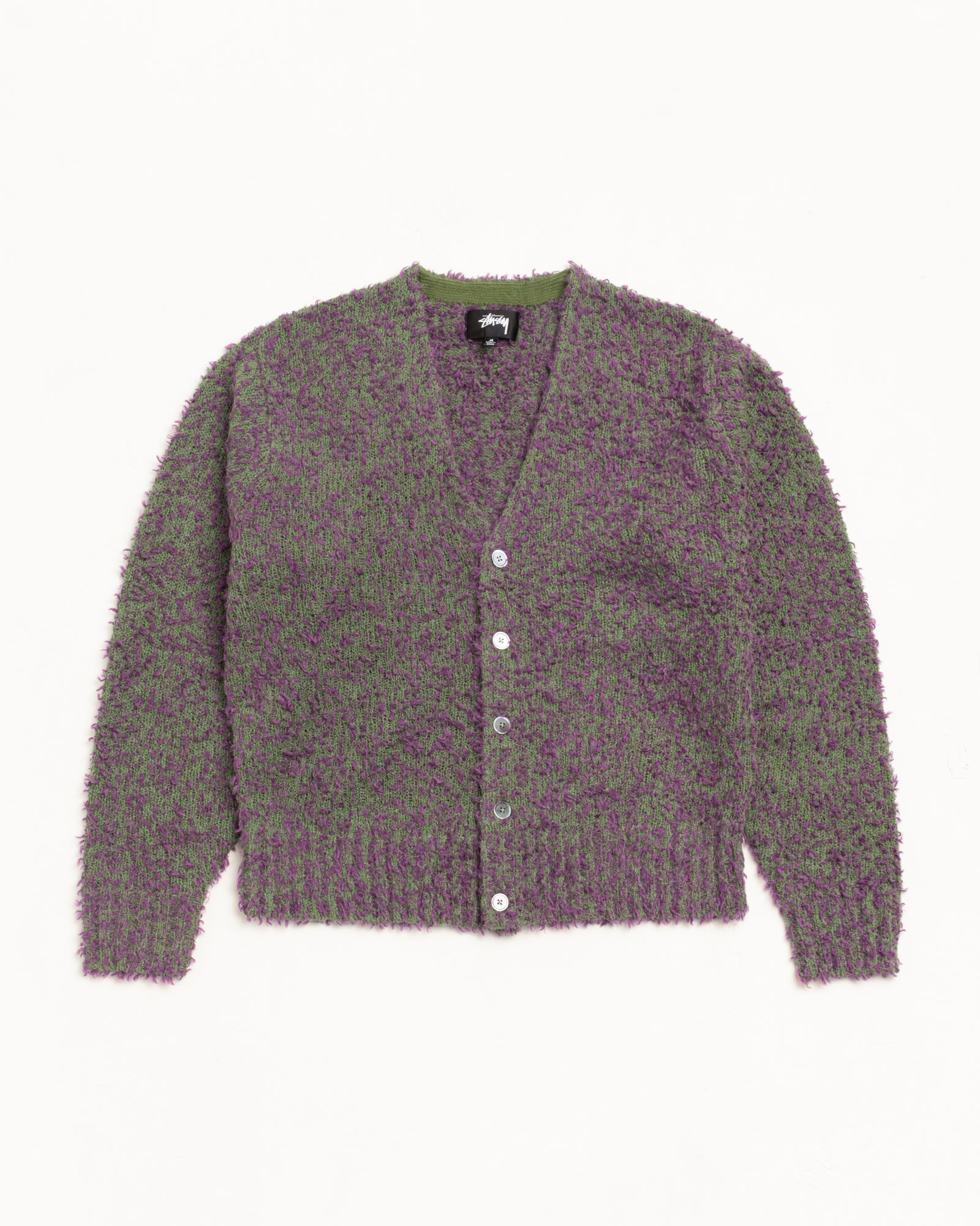 Stussy Textured Cardigan maglia viola verde bottoni
