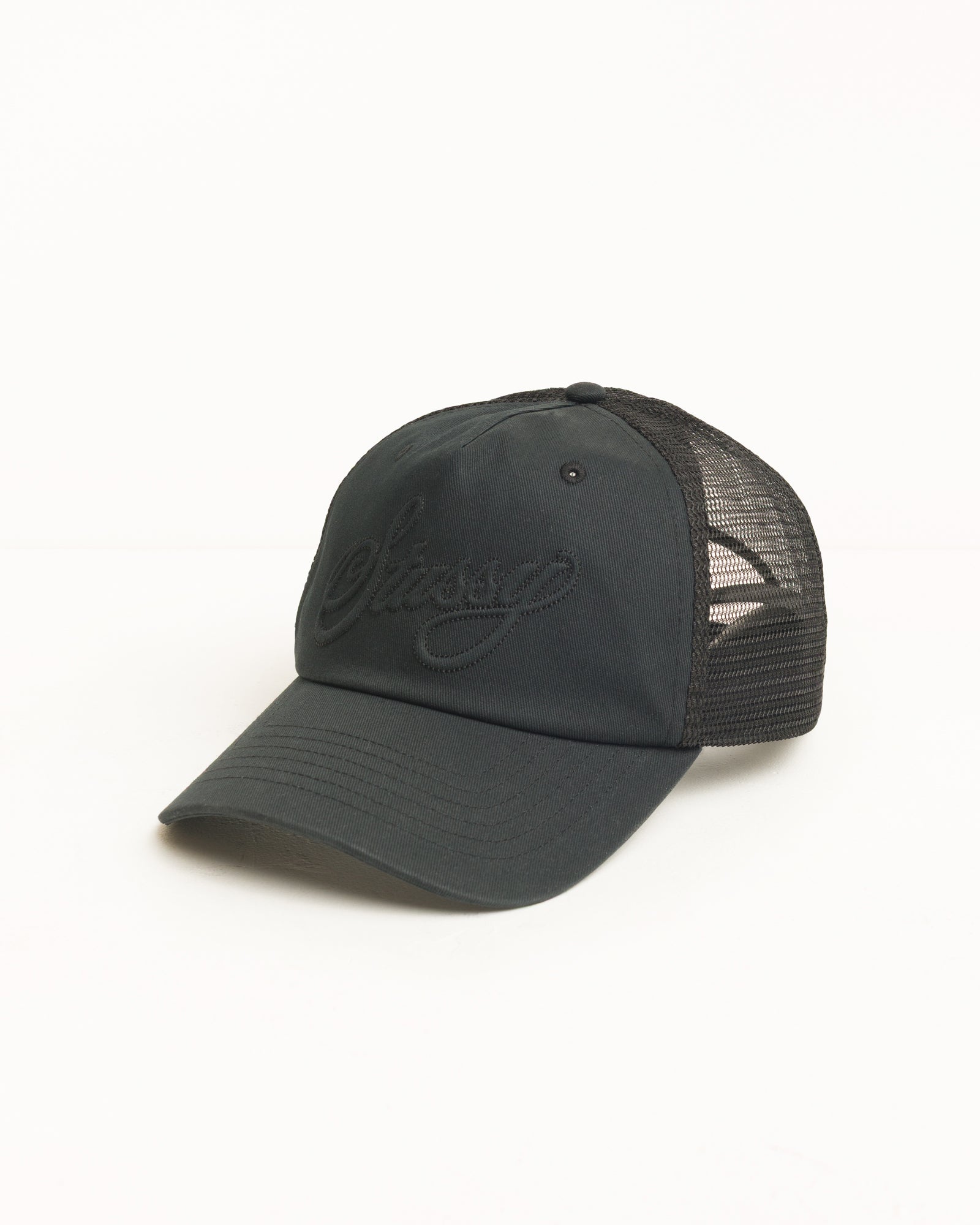 Stussy Cursive Stitch Trucker cappello nero cotone