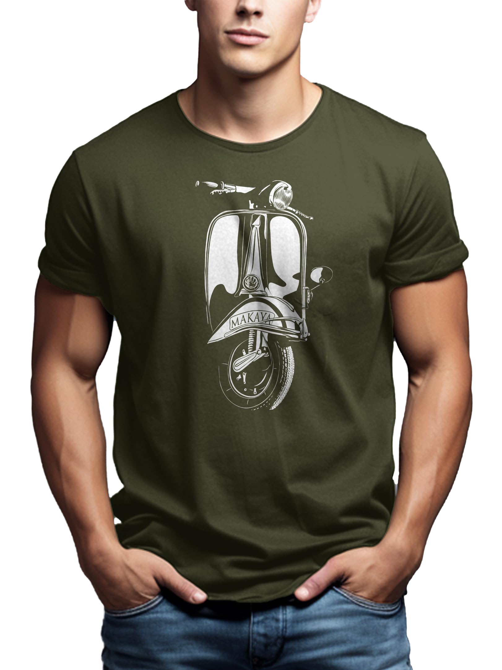 MAKAYA T-Shirt Uomo Moto Maglietta Verde Cotone 100%