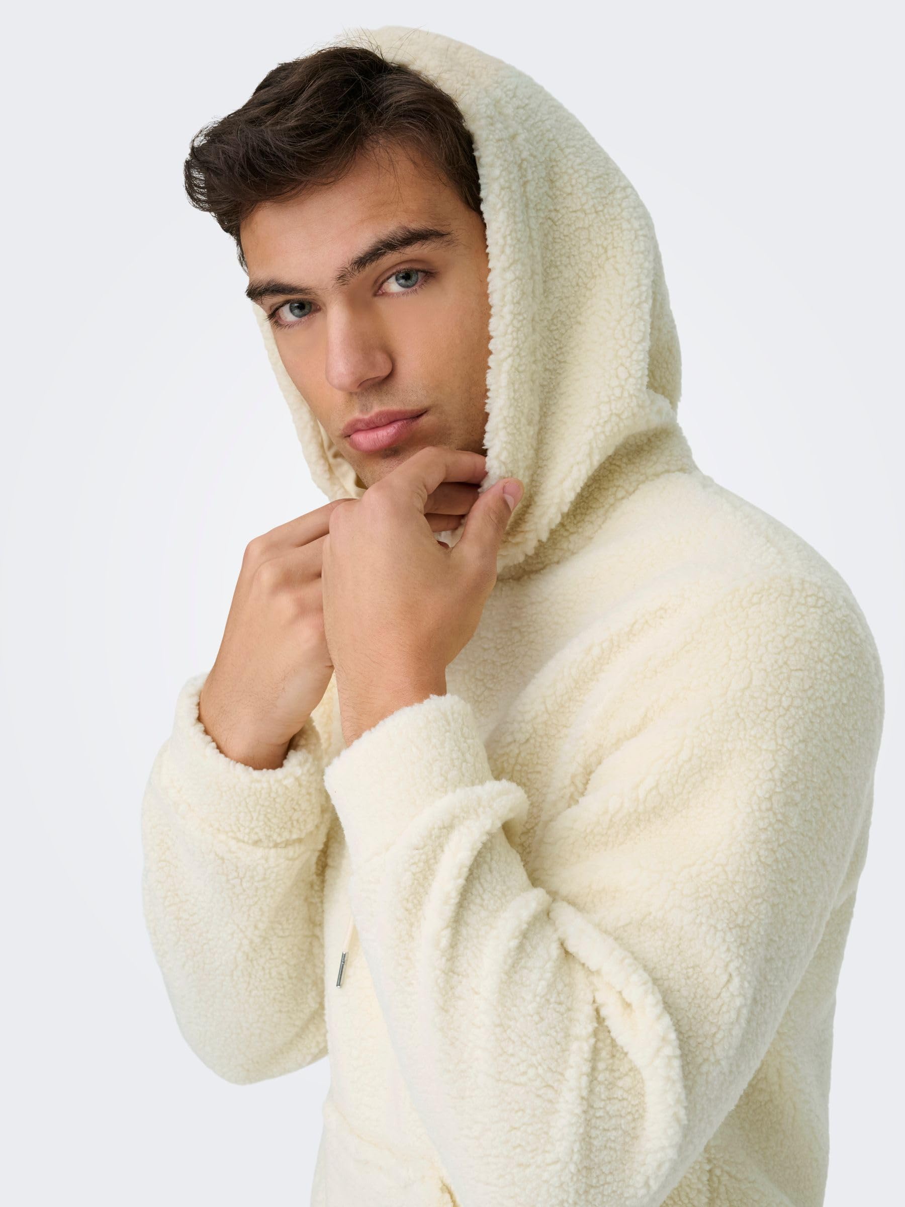 Only & Sons Onsremy Felpa con Cappuccio Teddy Uomo Regular