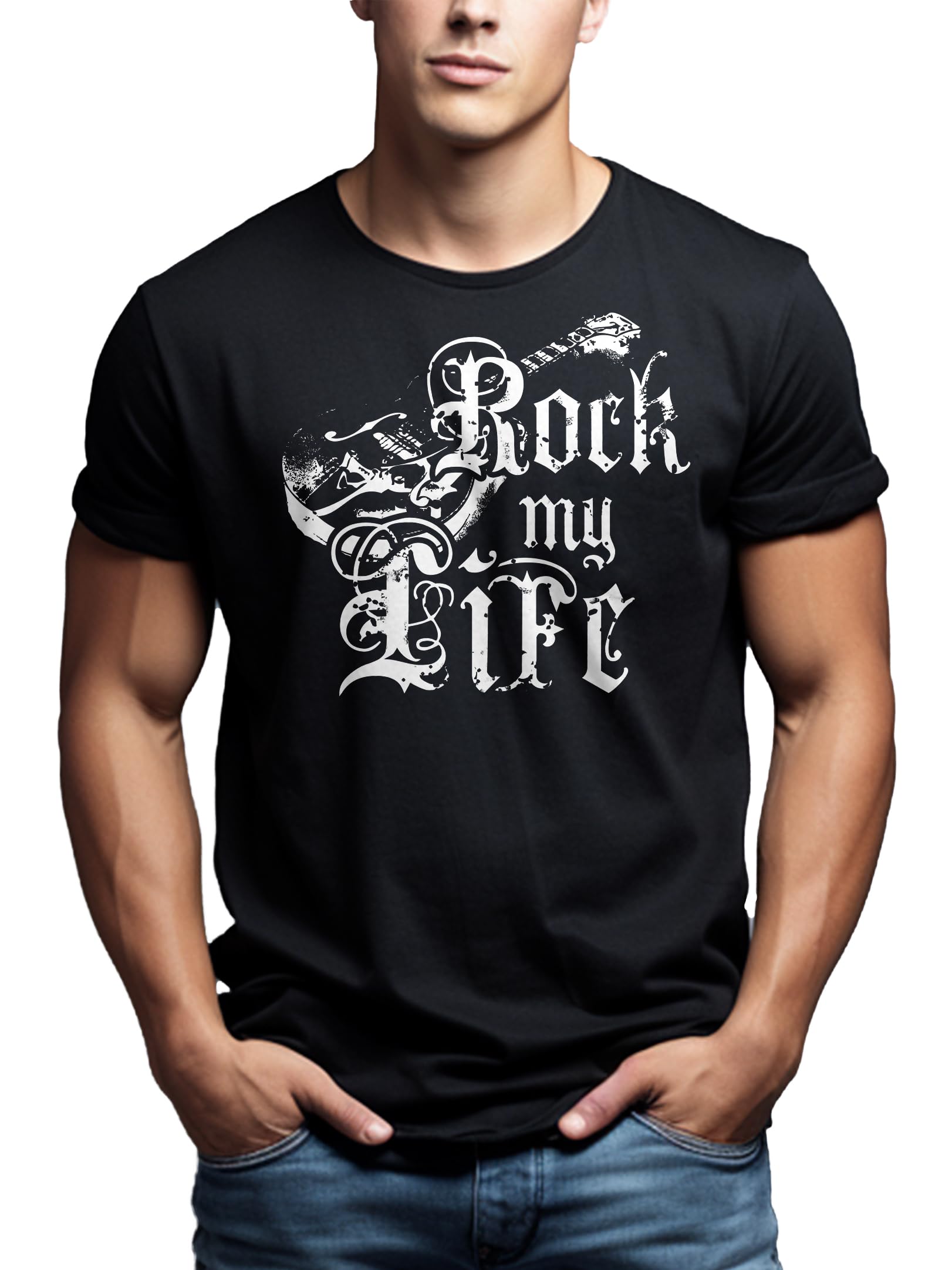Makaya T-Shirt Uomo Rock My Life Chitarra Cotone