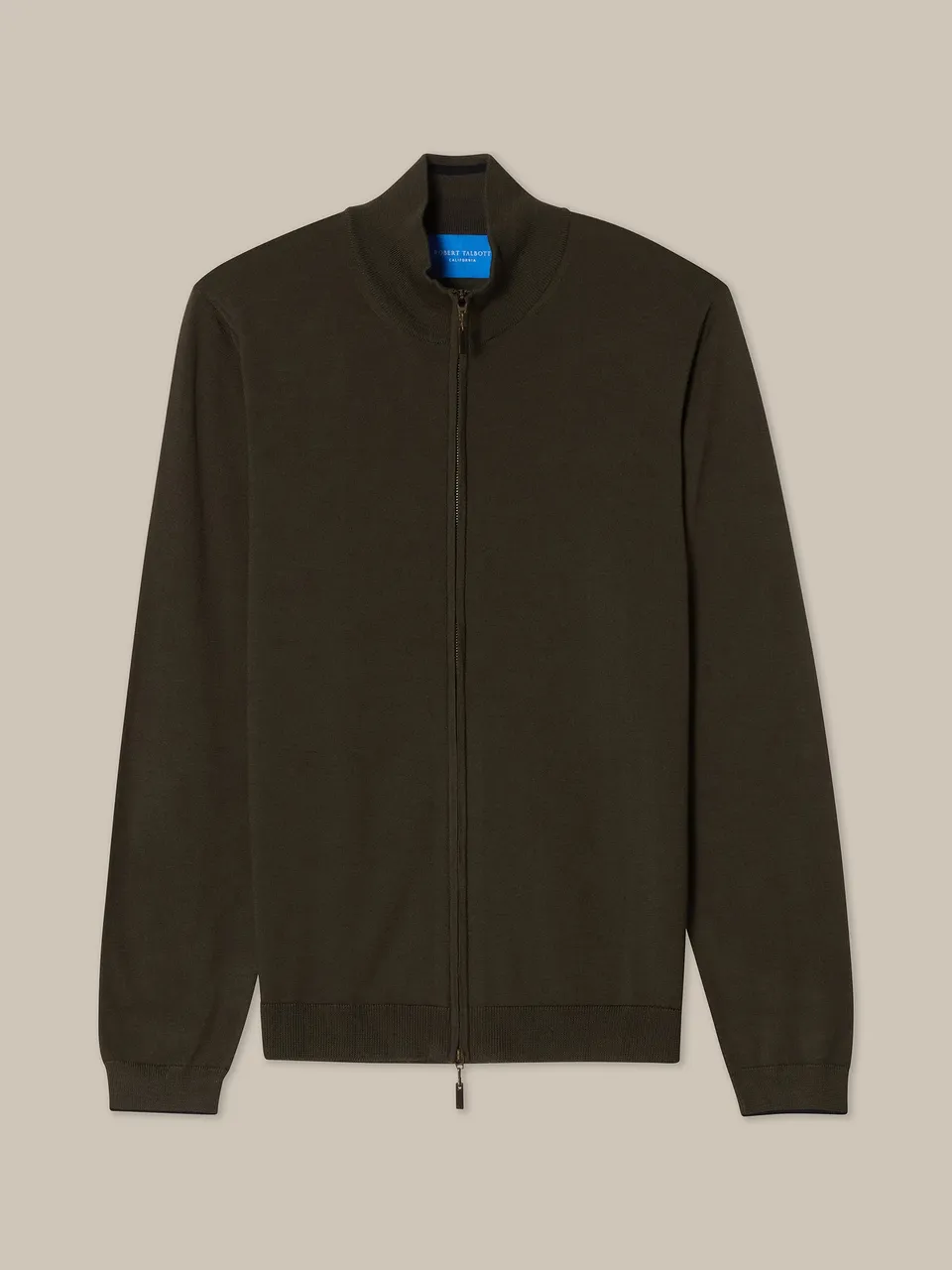 Robert Talbott Dalton Full Zip maglione merino verde oliva XL