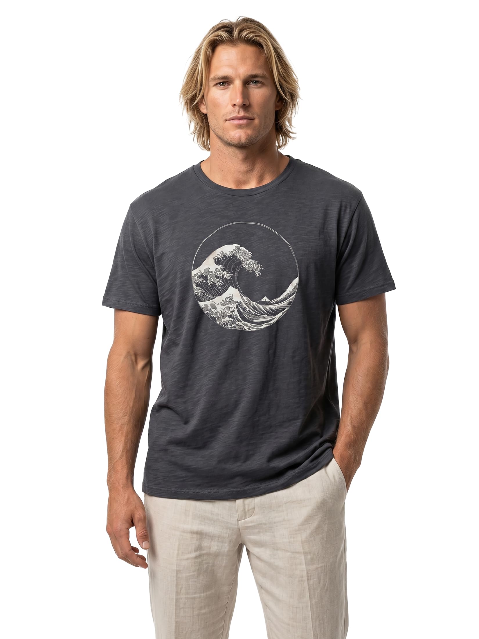 MAKAYA Onda Kanagawa T-Shirt Uomo Cotone Blu