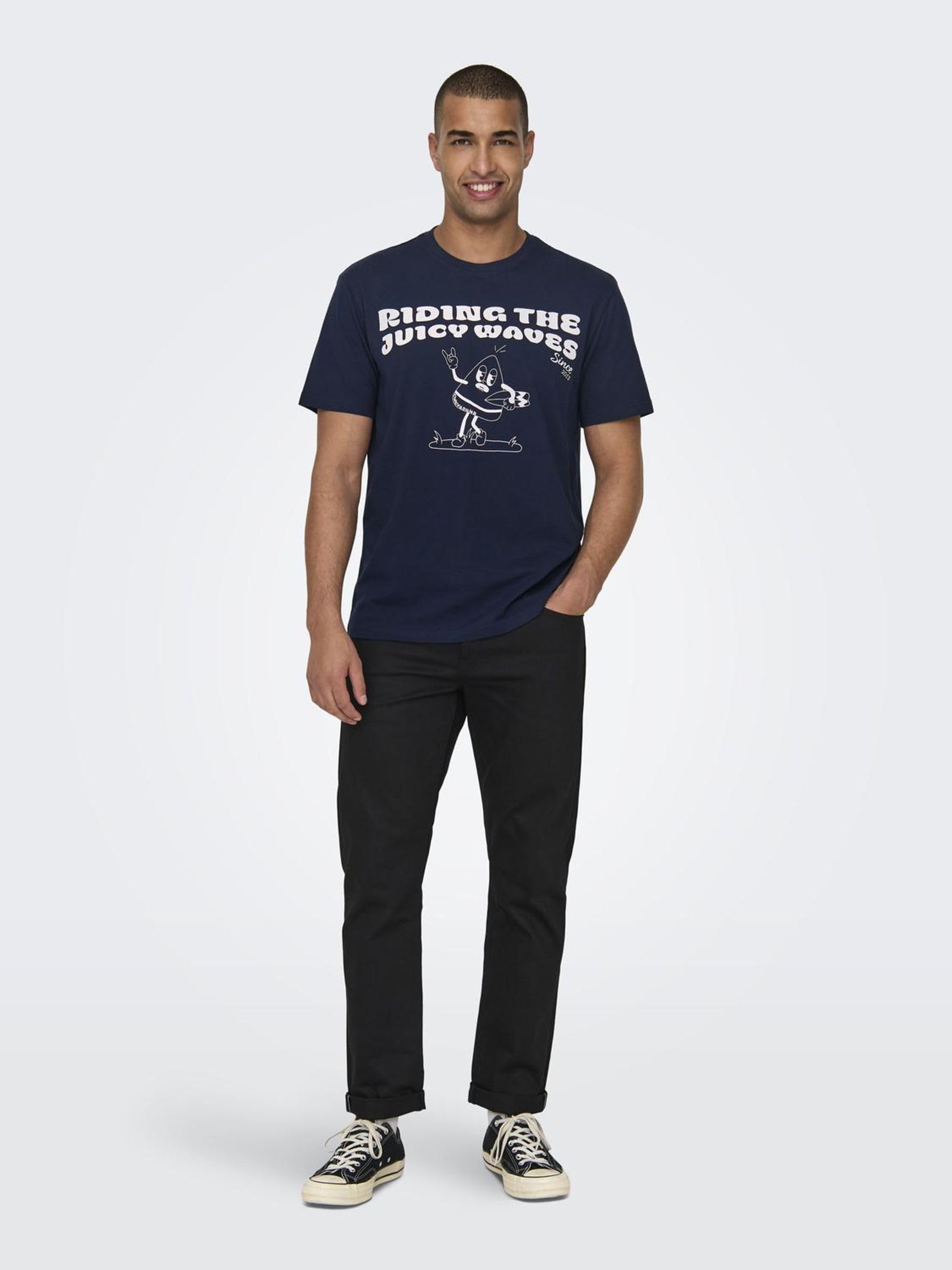 ONLY & SONS T-shirt Girocollo Uomo S Blu Stampa 3D