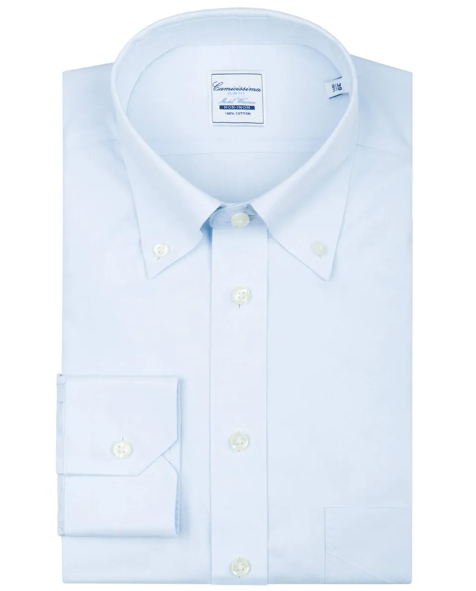 Camicissima Permanent Camicia Uomo Azzurra Slim Taschino