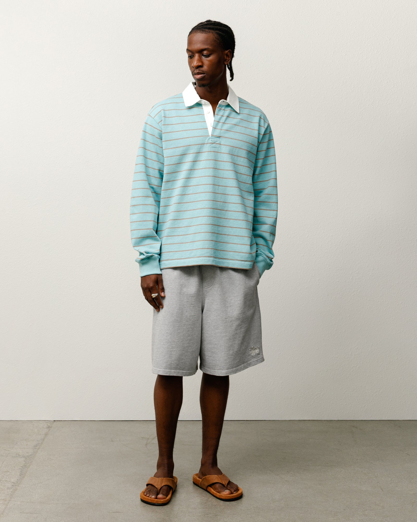 Stussy Striped Rugby Maglia Rugby Blu 100% Cotone