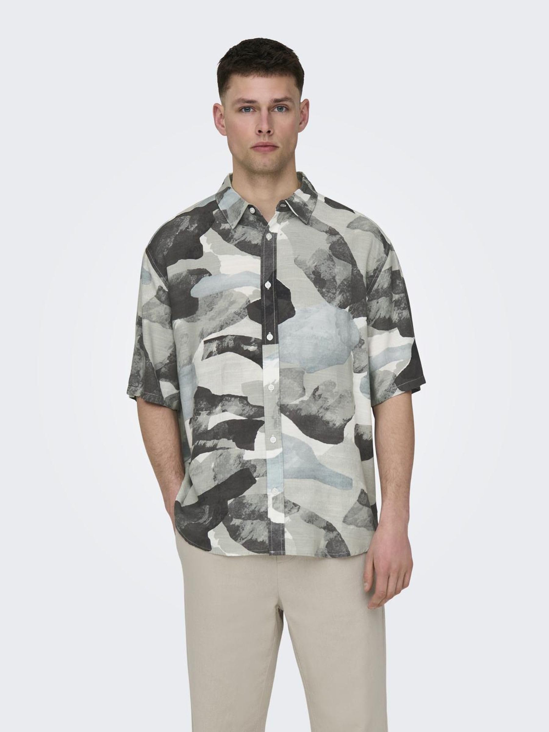 ONLY & SONS Onsbud Life Camicia uomo L manica corta lino