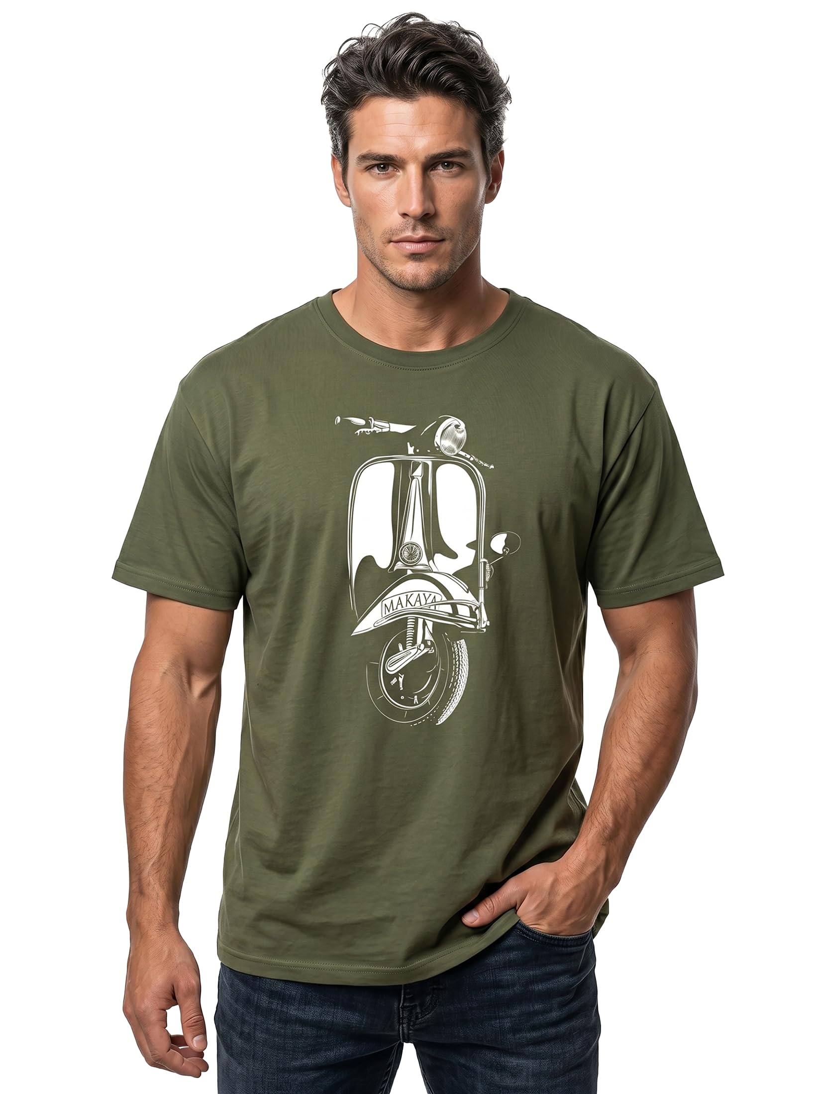 MAKAYA T-Shirt Uomo Moto Maglietta Verde Cotone 100%